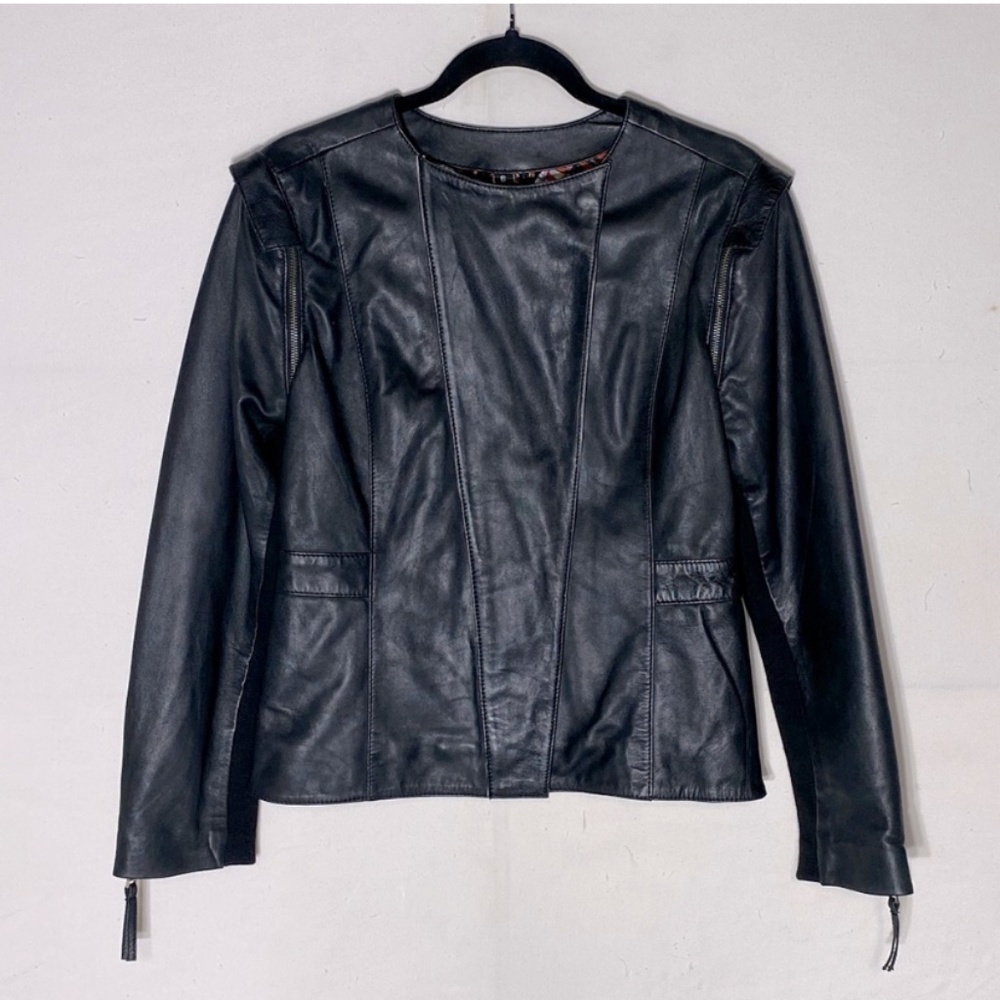 Bano eeMee Black Genuine Leather Jacket 6 Biker Chic Streetwear Retro Goth Twee